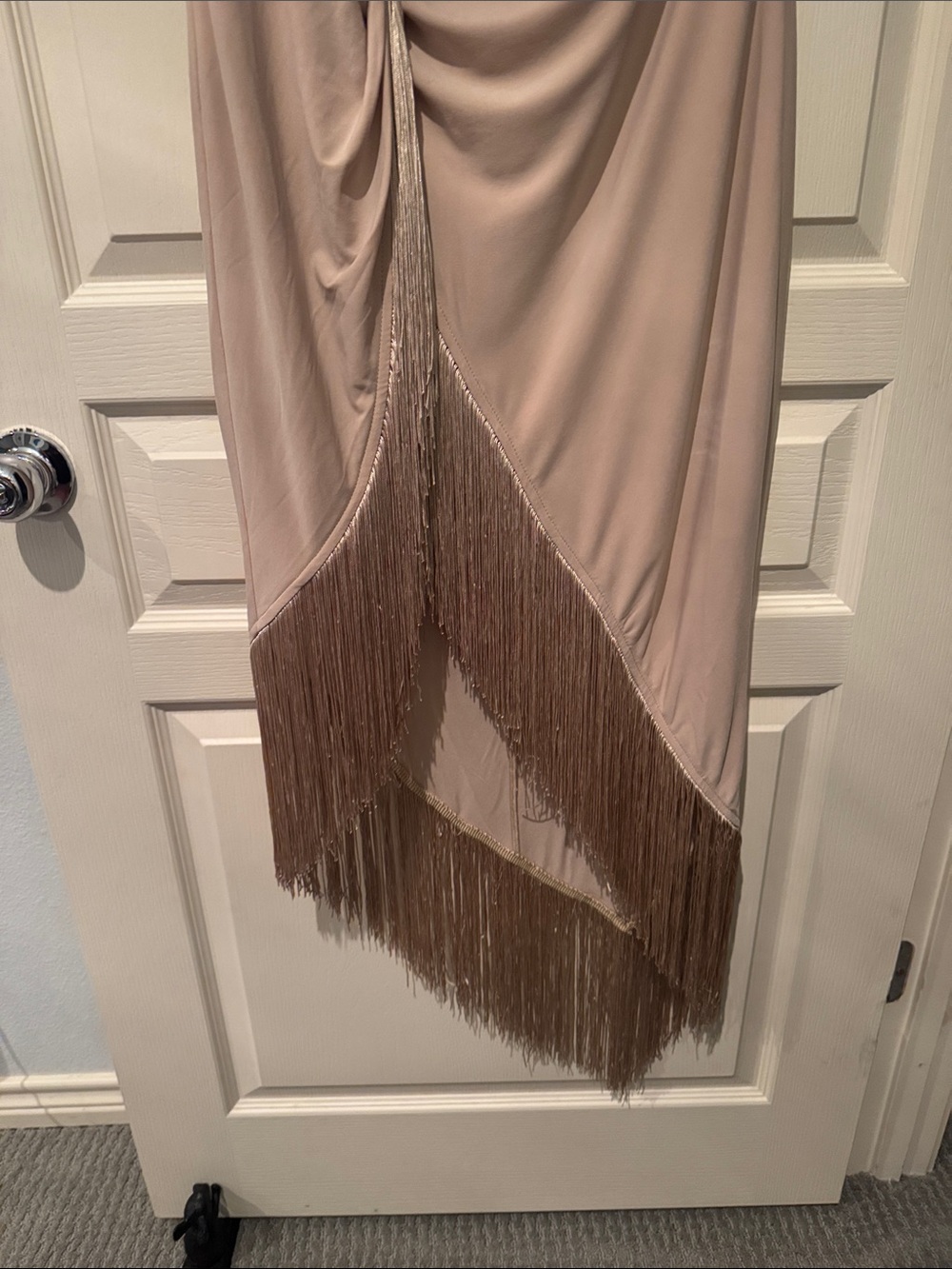 ASOS Beige Fringe High-Low Midi Dress - Picture 6 of 8